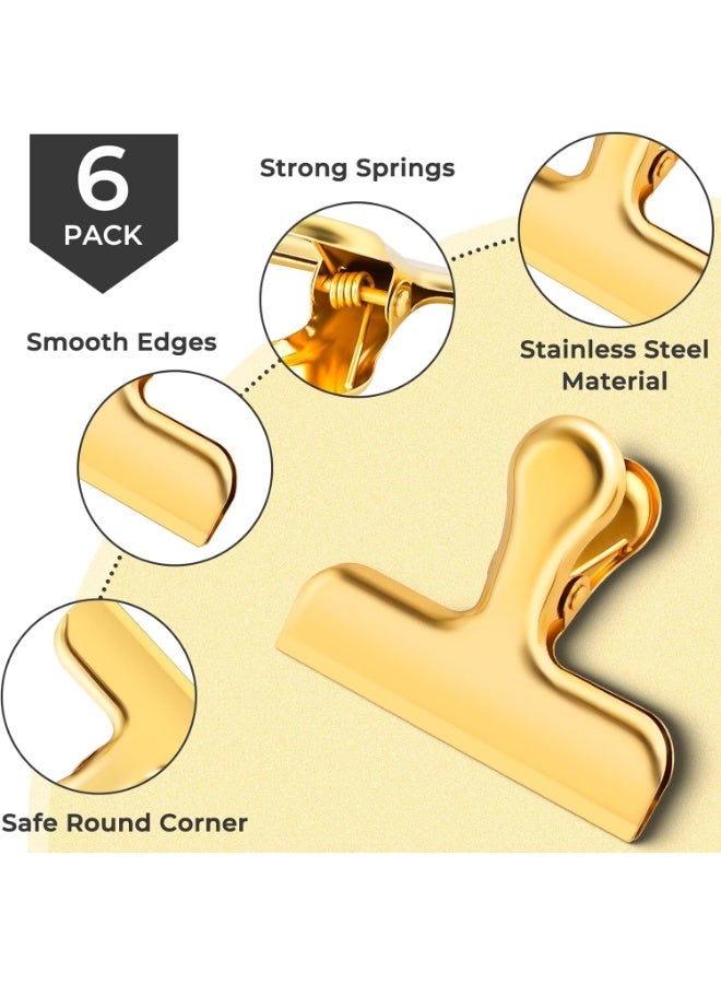 CLENEA 6 قطع من مشابك أكياس رقائق الذهب، مشابك رقائق البطاطس المصنوعة من الفولاذ المقاوم للصدأ، مشابك أكياس الطعام لحزم الطعام، مشابك المطبخ محكمة الغلق، مشابك أكياس الوجبات الخفيفة، مثالية للمطبخ والمكتب - Image 4